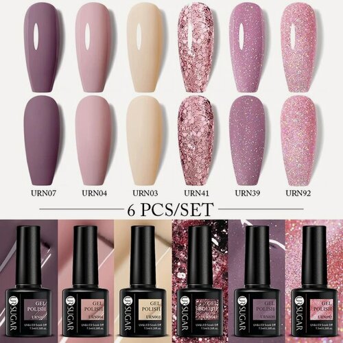 Изображение товара Набор гель-лаков, для ногтей, 6 шт, нюдовые оттенки, глянцевый эффект