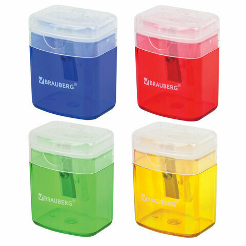 72 шт. Точилка BRAUBERG "OfficeBox", с контейнером и крышкой, прямоугольная, в упаковке с подвесом,222494