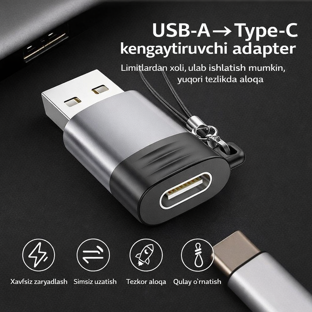 Переходник USB 2.0 на Type-C, адаптер OTG тайп си для компьютеров, ноутбуков, телефонов, мобильных устройств