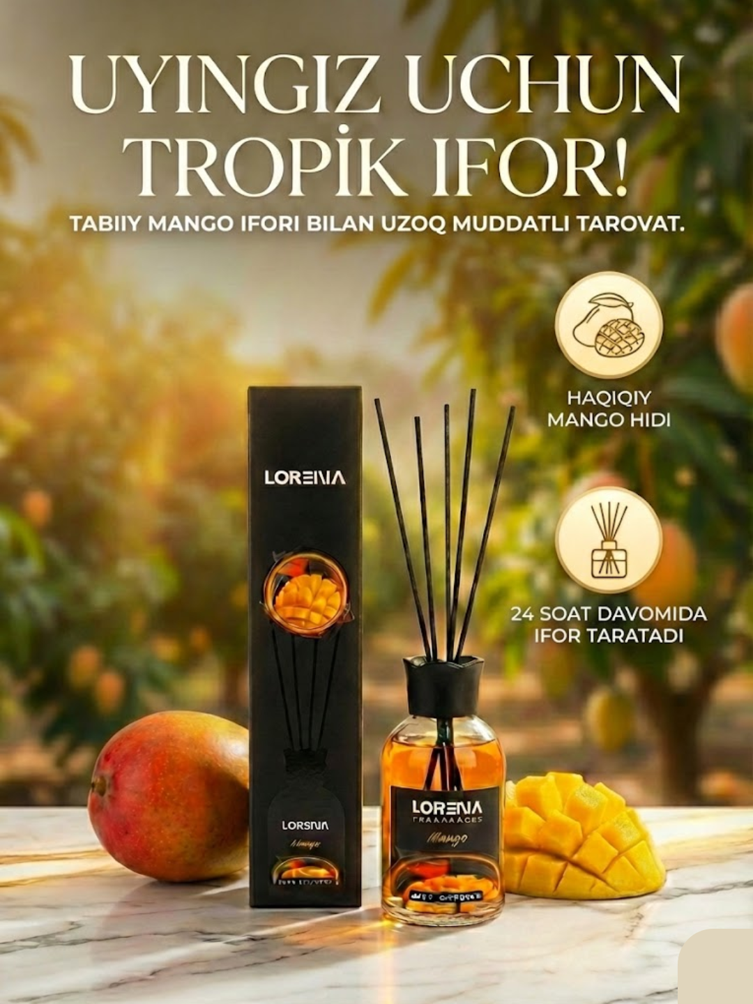 Аромадиффузор Lorena Mango: Парфюм для дома с палочками Ароматизатор для дома