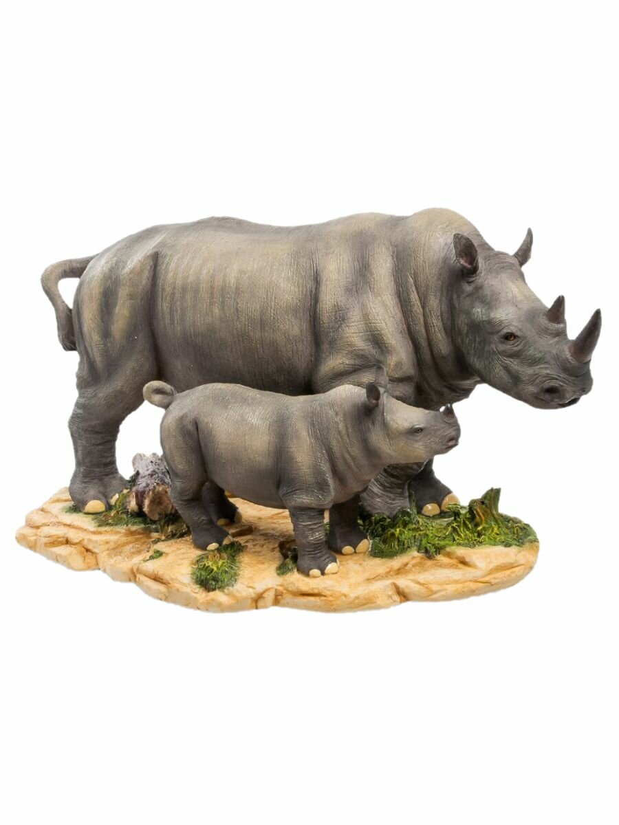 Статуэтка Носорог с детенышем, 30*18*17см, полистоун, цвет серый — фото 1