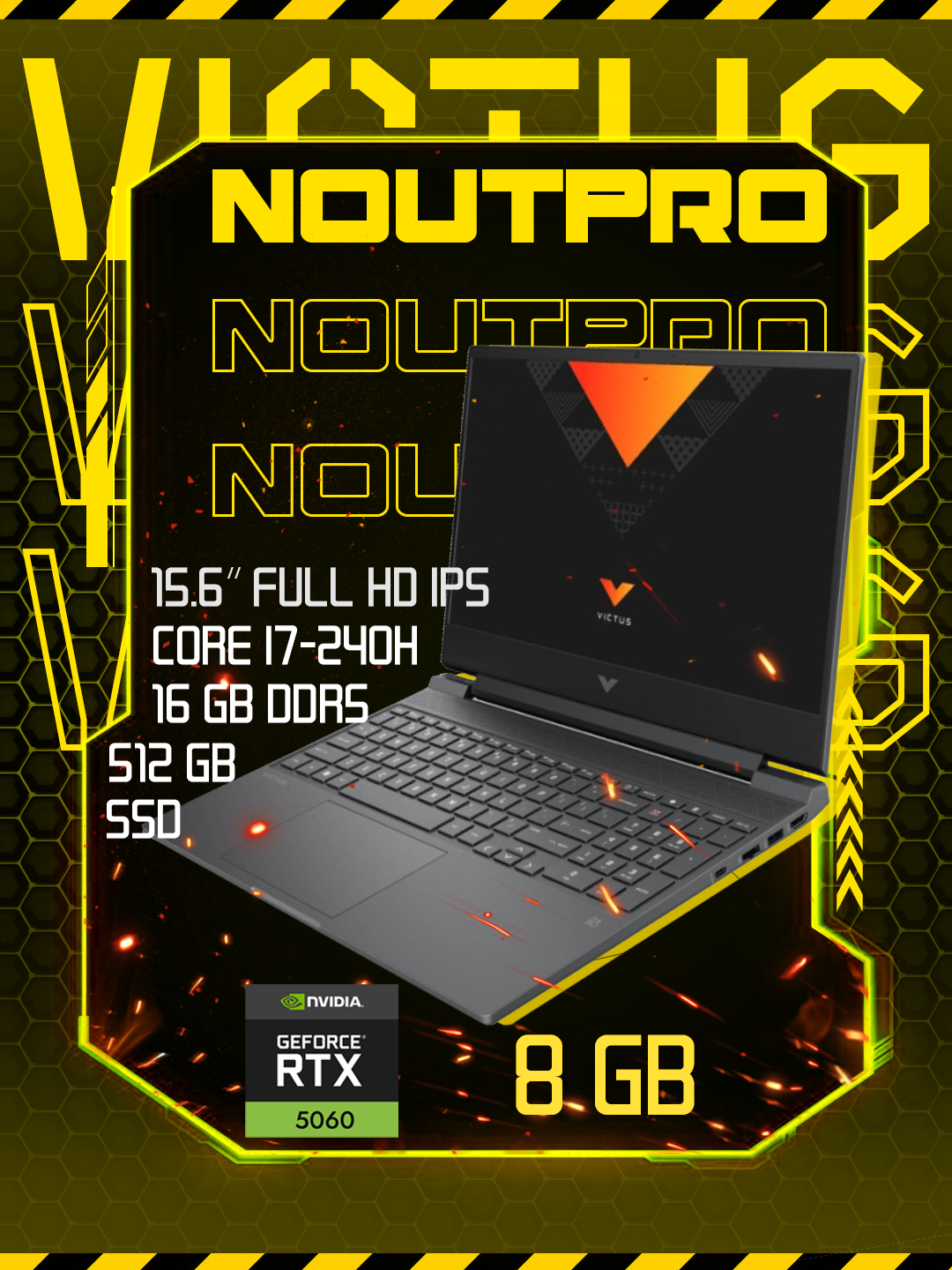 Ноутбук HP Victus Intel® Core™ i7-240H RAM 16 GB DDR5 SSD 512 GB RTX 5060 8 GB 15.6″ Full HD IPS 144 Hz