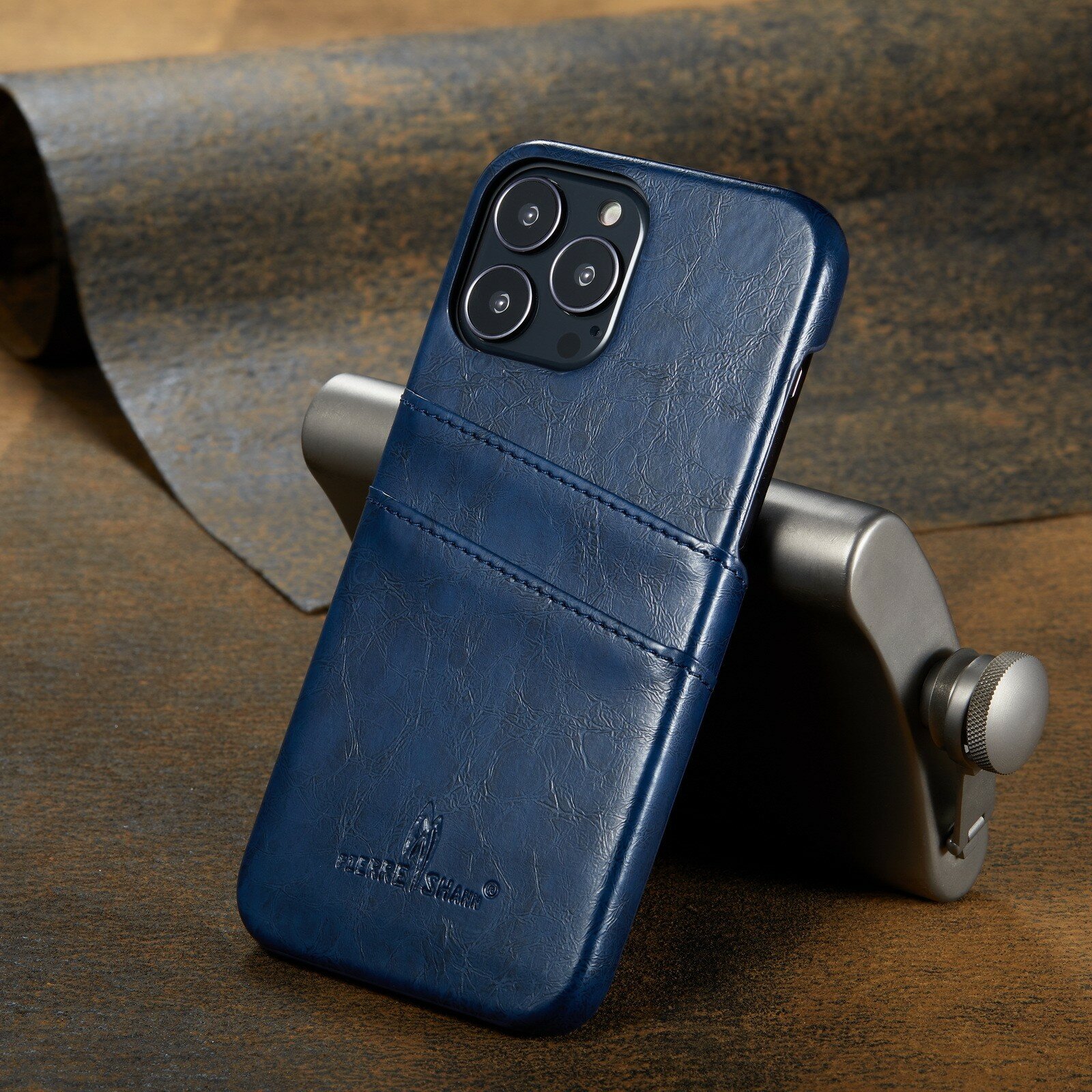 Чехол задняя накладка MyPads Buffalo scomparto для IPHONE 14 Pro MAX из эко-кожи с отделениями для карт синий