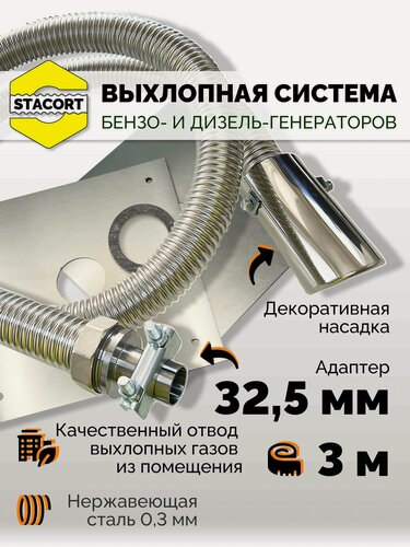 Изображение товара 3 м, на патрубок до 32 мм. Отвод выхлопных газов для генератора с насадкой (совг).