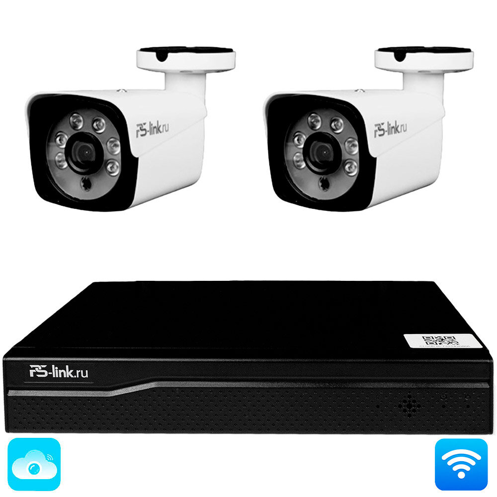 WI-FI Комплект видеонаблюдения с 2 камерами 3Мп PS-Link KIT-W302TB для улицы, микрофон, приложения IP Pro, Eseecloud