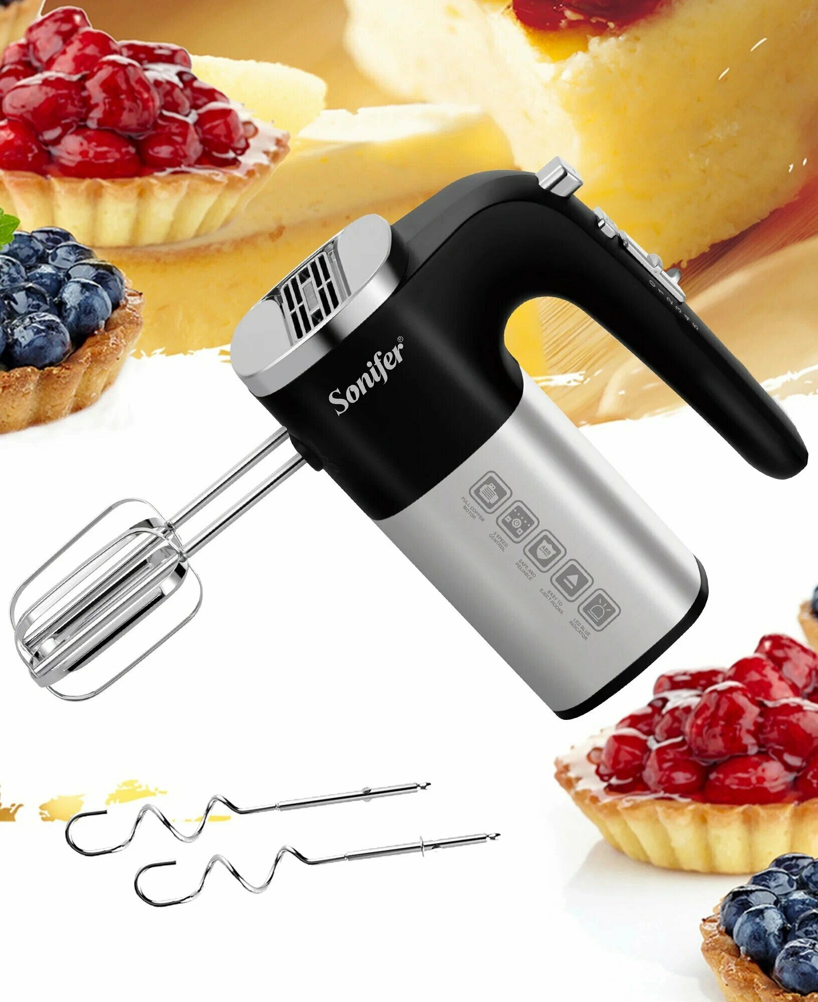 Миксер нручой Sonifer SF-7077, 500W, 5 скоростей, турборежим, импульсный режим, черный