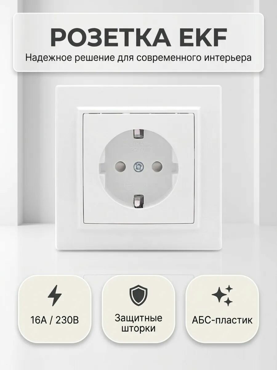 Розетка Минск одноместная СП с заземлением, с защитные шторки 16АIP20 в сборе белый (EKF)