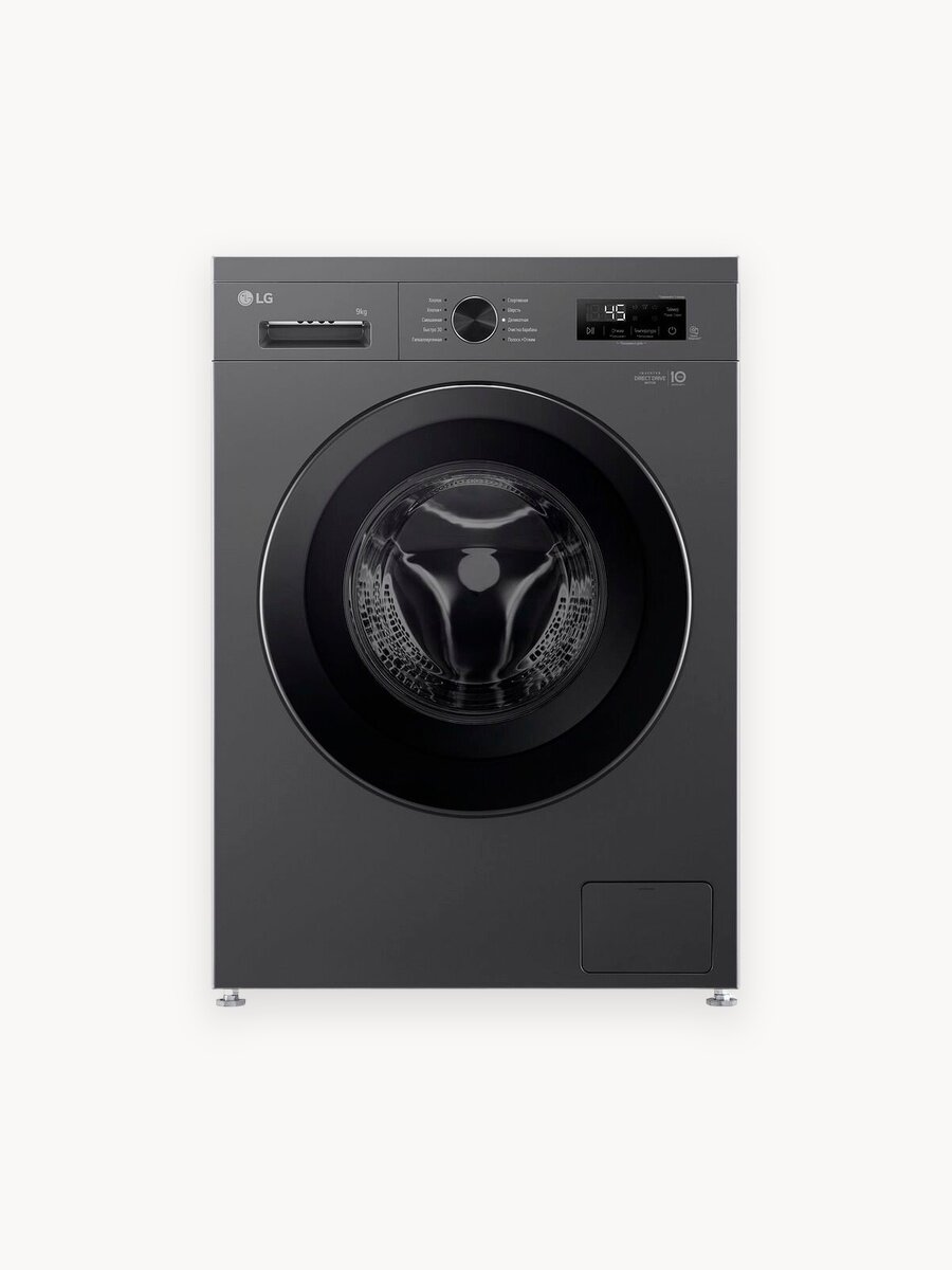 Стиральная машина LG F2Y1VS6J 9 кг, инверторный мотор с прямым приводом функция пара Steam, 8 программ, для аллергиков и детской одежды, черный