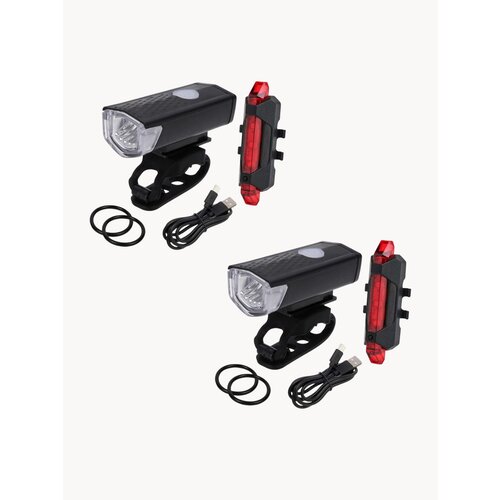Фонарь велосипедный со встроенным аккумулятором и USB кабелем, велофонарь передний и задний, 2 шт