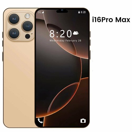 Смартфон I16 Pro Max диагональ 67 на базе Android память 16Гб1Тб золотистый 3563₽
