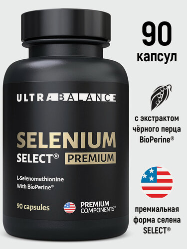Изображение товара Селен UltraBalance премиум витамины с пиперином 100 мкг для красоты волос и ногтей, здоровья женщин и мужчин, 90 капсул