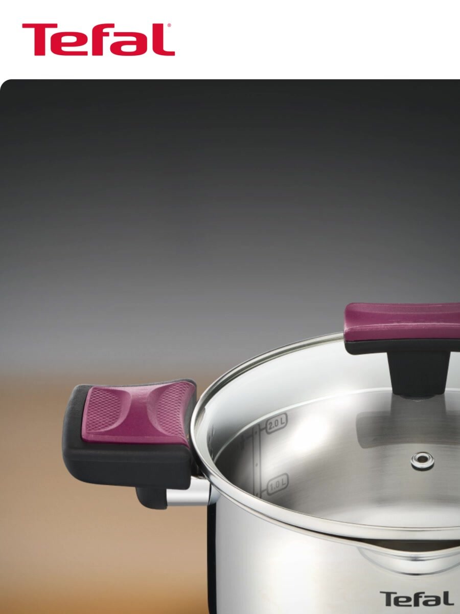 Кастрюля 22 см Tefal Cook&Clip G7237974 с крышкой, из нержавеющей стали, с толстым дном, подходит для индукции — фото 1