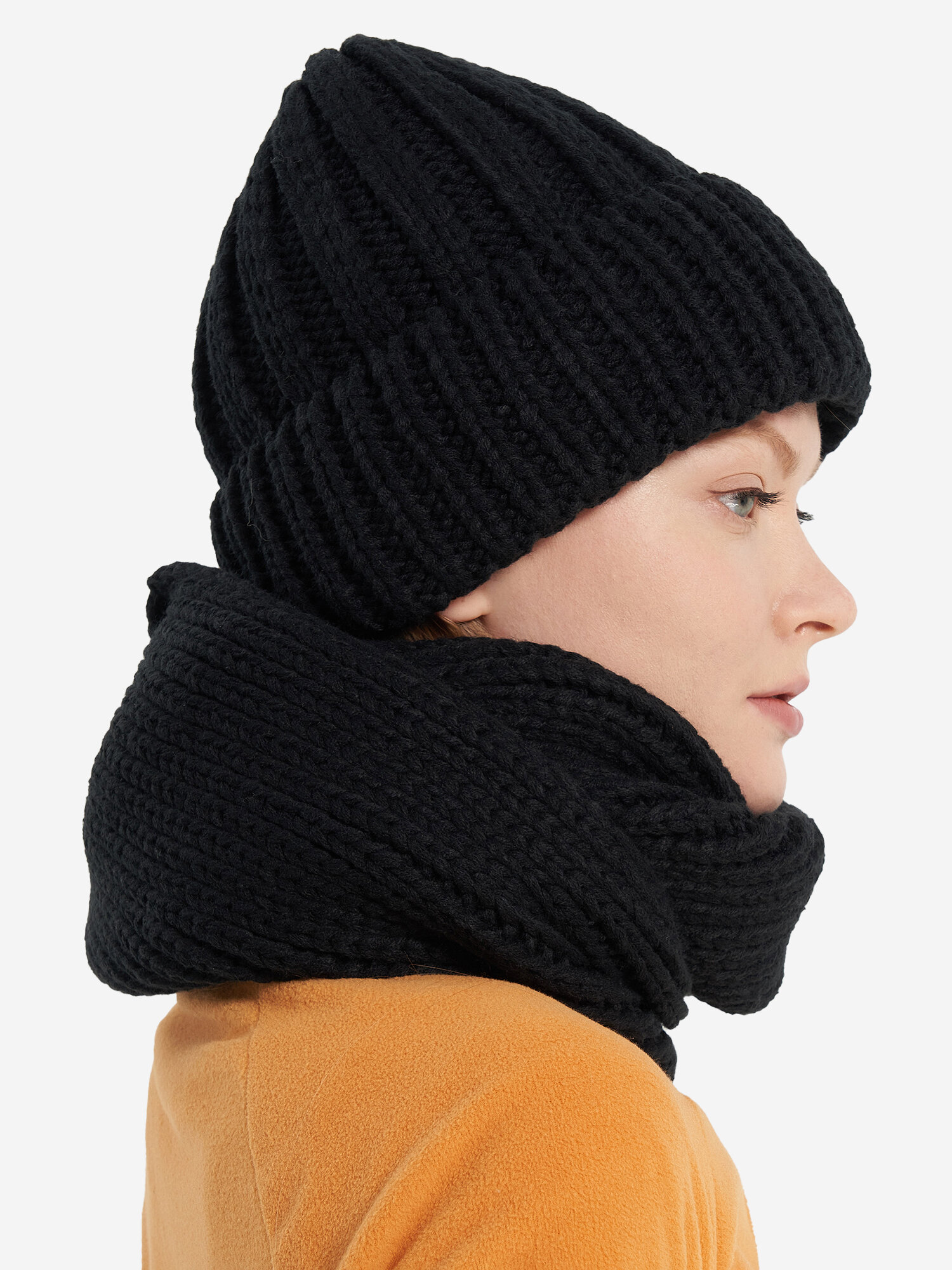 Комплект с головным убором De Mount Women Hat and scarf kit для женщин, 2 предмета, размер one size, черный — фото 1