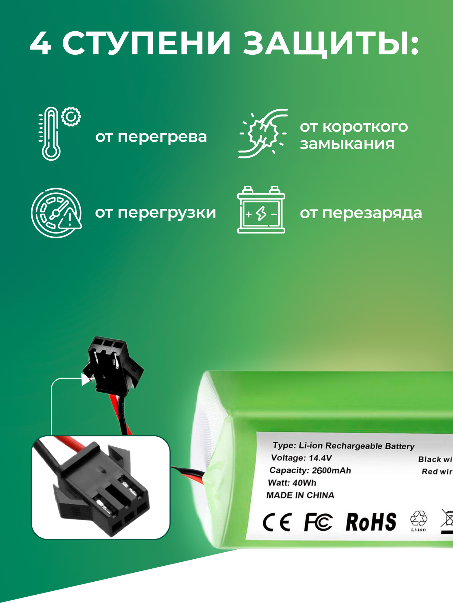 Аккумулятор для робот-пылесоса Mamibot EXVAC660, Neatsvor X500, Polaris PVCR 1226, DEXP MMB 300, 2600mAh — фото 1