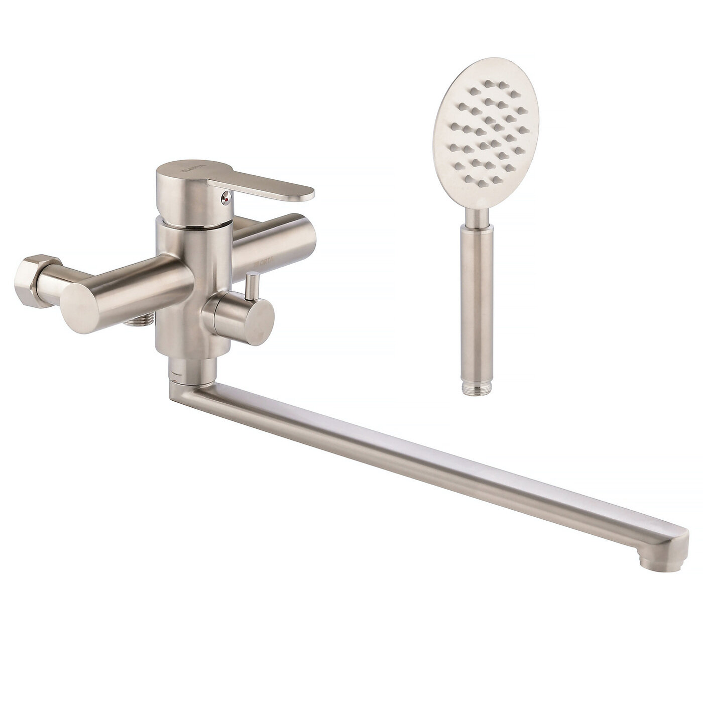 Смеситель для ванны и душа ORTA NEO VILS50617NEO-35F из нержавеющей стали с длинным поворотным изливом лейкой для душа душевой гарнитур цвет серебристый аэратор монокомандный универсальный