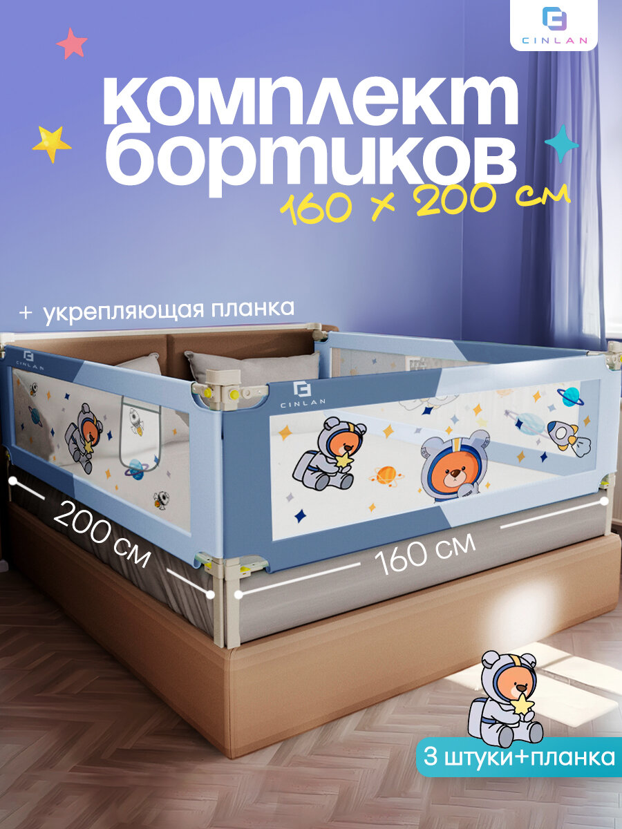 Защитный барьер для кровати 160х200 см с соединительной планкой CINLANKIDS