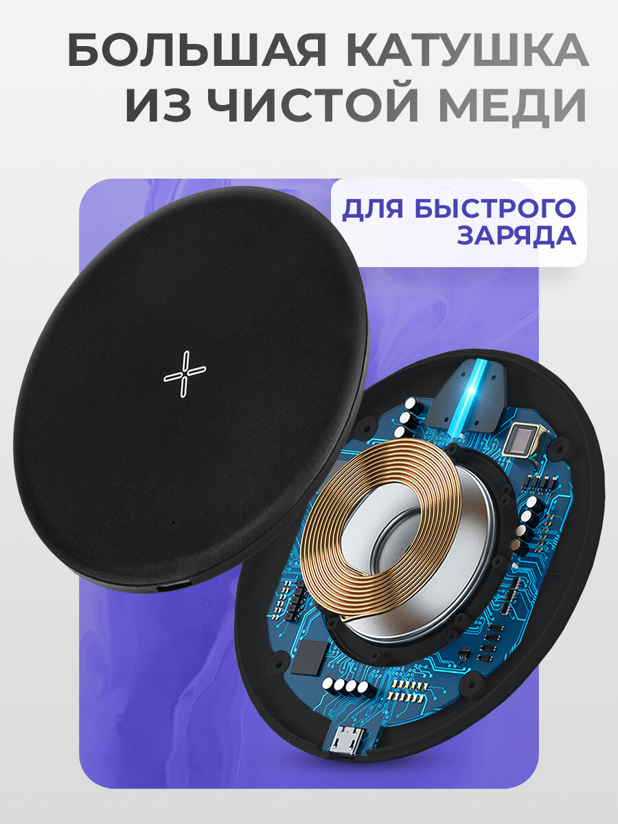 Беспроводная зарядка, кабель Type C, 15Вт, индикатор, зарядное устройство, для iphone, зарядное устройство, черная — фото 1