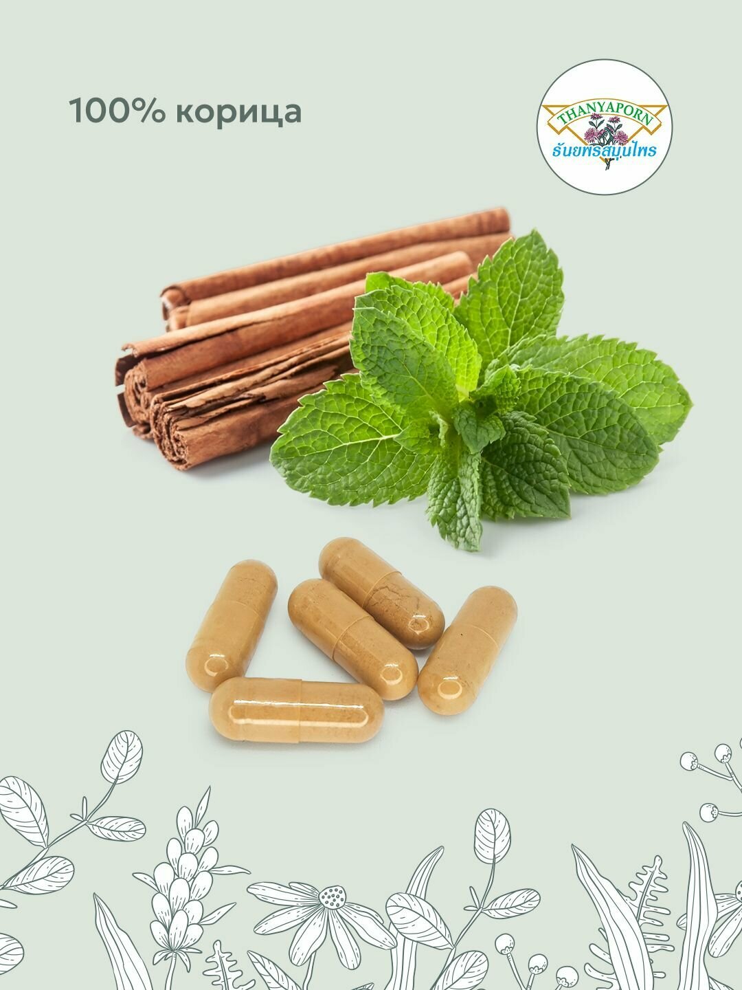 Картинки Тайские капсулы корицы (Cinnamon) Thanyaporn Herbs от вздутия и газов, 100 шт.