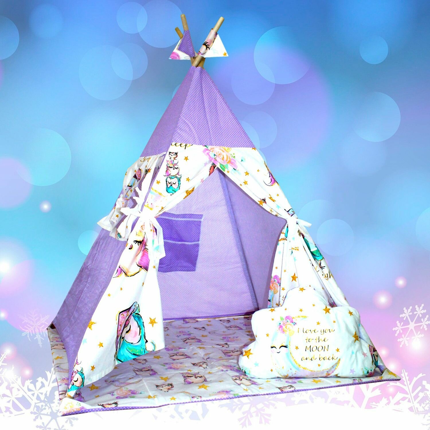Детский Вигвам Midzumi Sweet Home тканевый тент-палатка с одним окошком на завязках и карманами на липучках