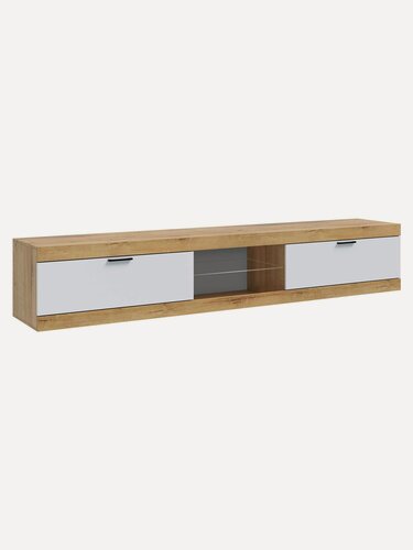 Изображение товара Тумба под телевизор напольная Прага ТВ с полками, 252.2х42.6х46 см, Дуб Вотан / Белый гладкий Без подсветки