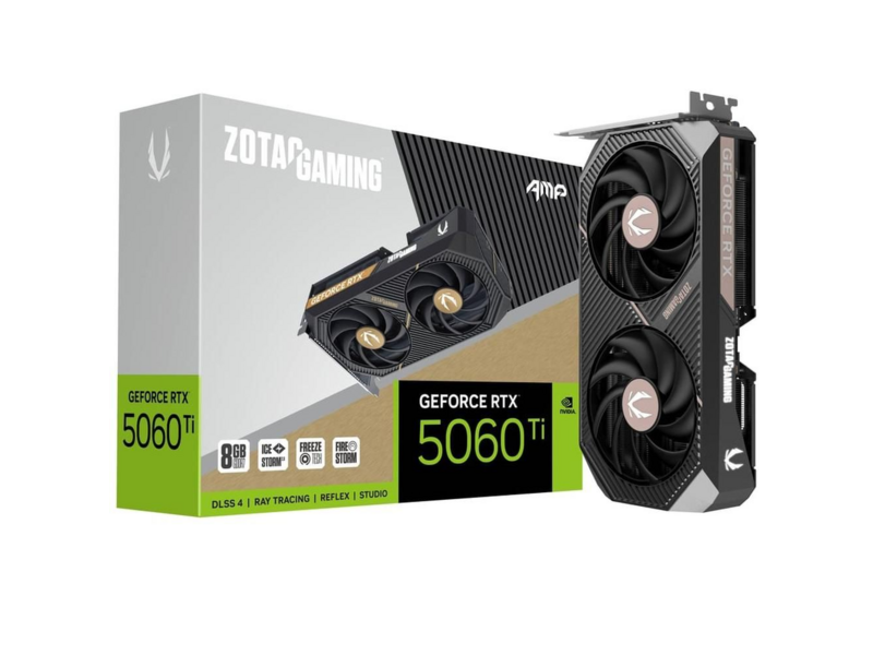 Видеокарта Zotac PCI-E 5.0 RTX 5060 Ti 8GB AMP NVIDIA GeForce RTX 5060TI 8Gb 128bit GDDR7 2632/28000 HDMIx1 DPx3 HDCP Ret