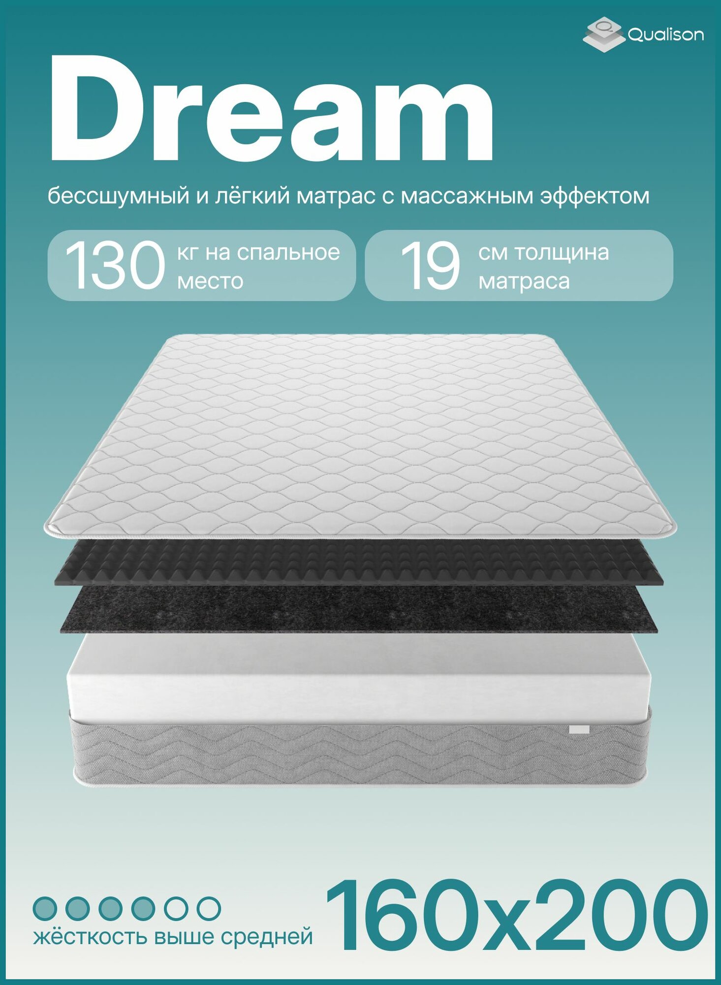 Матрас беспружинный, 160х200, жесткий, LEGGERO, Dream