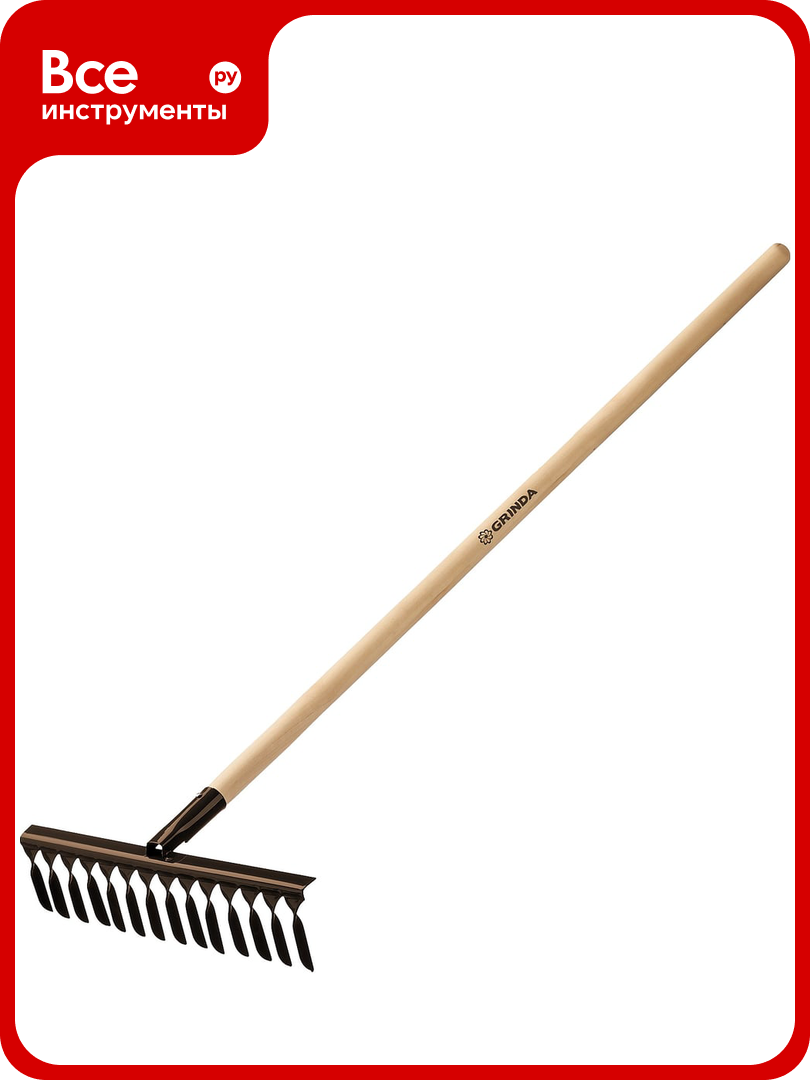 Садовые грабли с деревянным черенком Grinda 14 витых зубьев 444х95х1300 мм 39581-14
