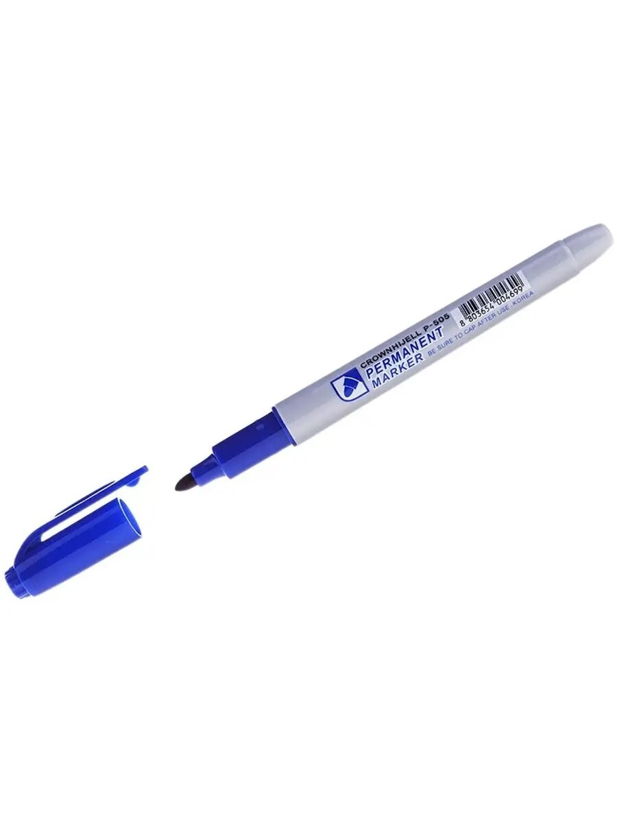 Маркер перманентный Crown "Multi Marker Slim" синий, пулевидный, 2мм, 12 шт. — фото 1