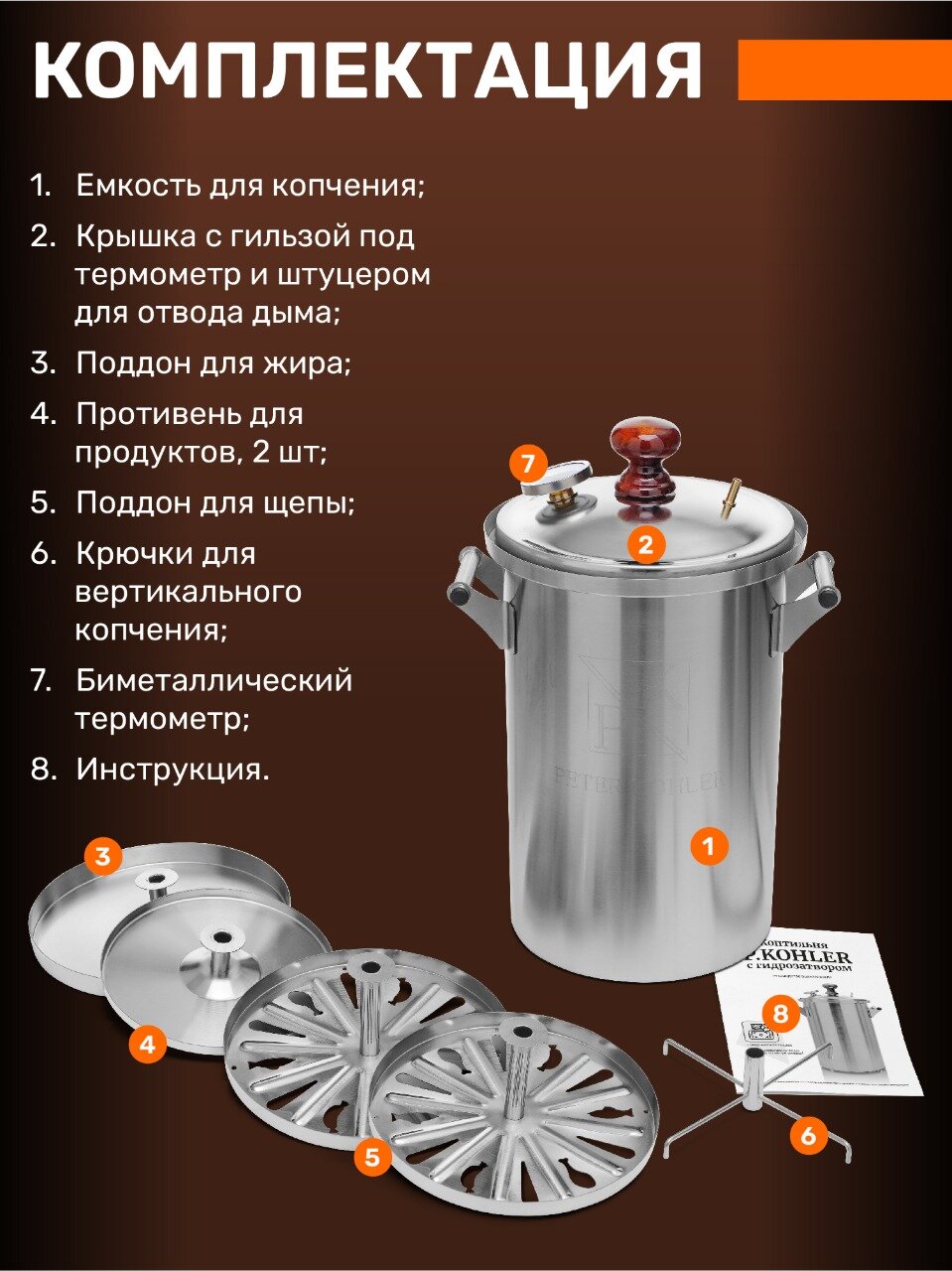 Коптильня горячего копчения Peter Kohler, 20 л — фото 1
