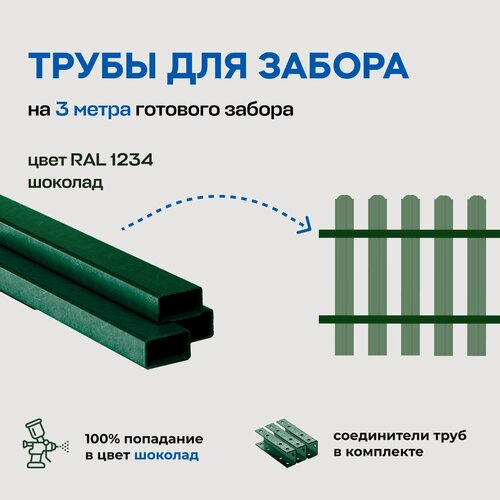 Изображение товара Трубы металлические для штакетников с соединителем, 3 метра, зеленый