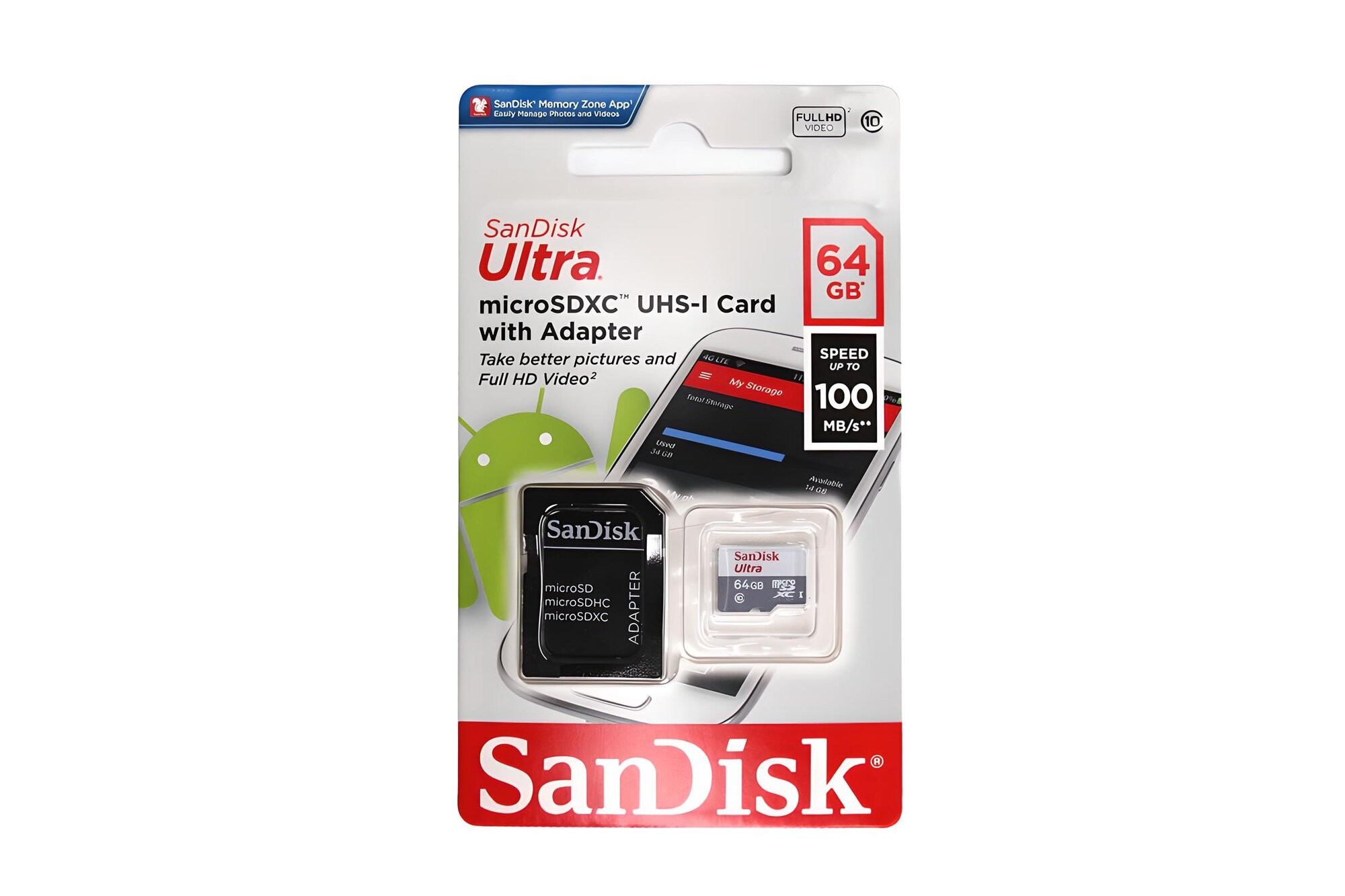 Карта памяти SanDisk Ultra, microSDHC/XC, Class 10, объем 64Gb