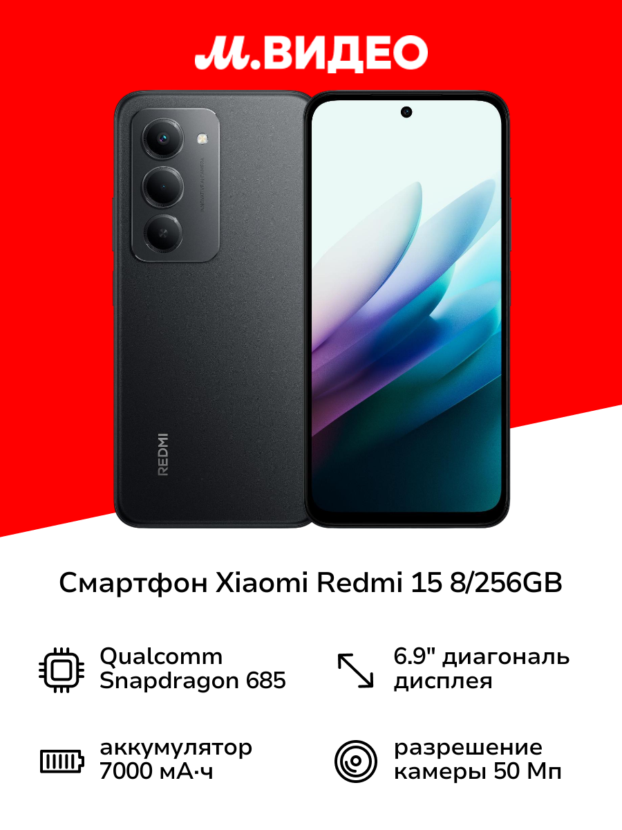 Смартфон Xiaomi REDMI 15 8/256GB Midnight Black