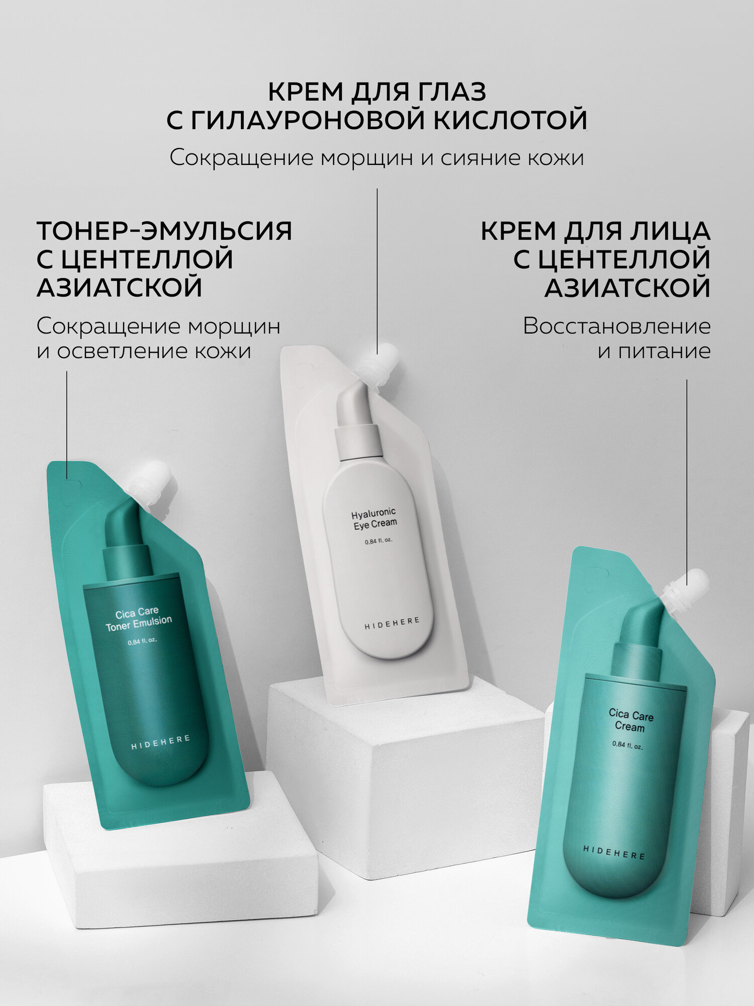 Набор кремов для лица HIDEHERE с центеллой для всех типов кожи — фото 1