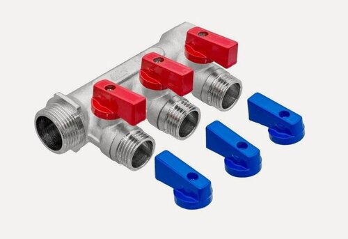 Изображение товара Фитинг гребенка - коллектор 3/4/3 выхода кранами TIM 200-3/4 3 VALFEX VF.580. N.0503