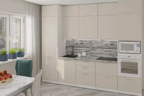 Изображение товара Кухонный гарнитур Герда Дюна экстра 3000 мм, каркас ЛДСП, фасад ЛДСП, Белый/Кашемир