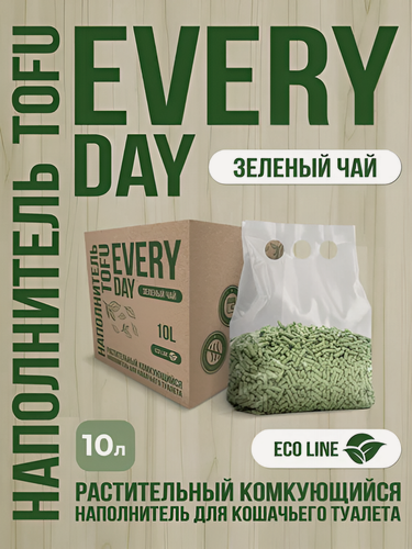 Изображение товара EVERYDAY TOFU BOX Зеленый чай 2 шт по 10 л, комкующийся, натуральный тофу наполнитель для кошачьих туалетов, с ароматом зеленого чая