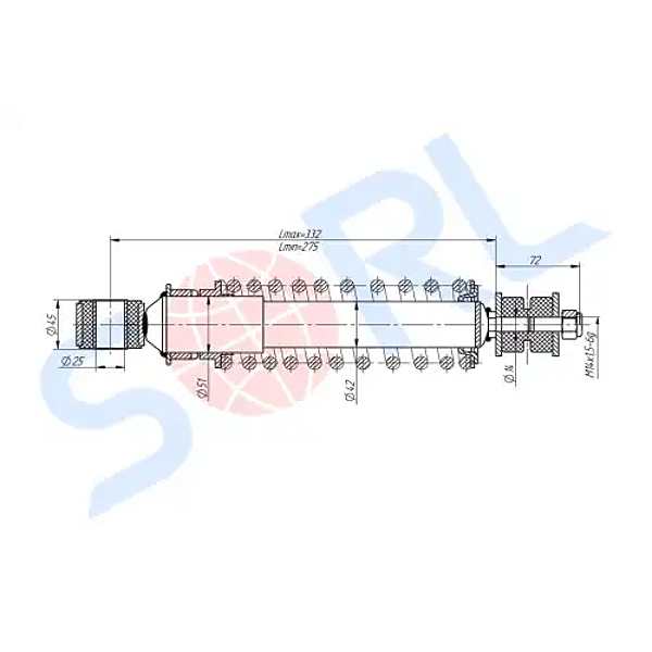 SORL 5003250170 амортизатор кабины пружинный 275 / 332, I / o, 14x72 / 25x45\ daf