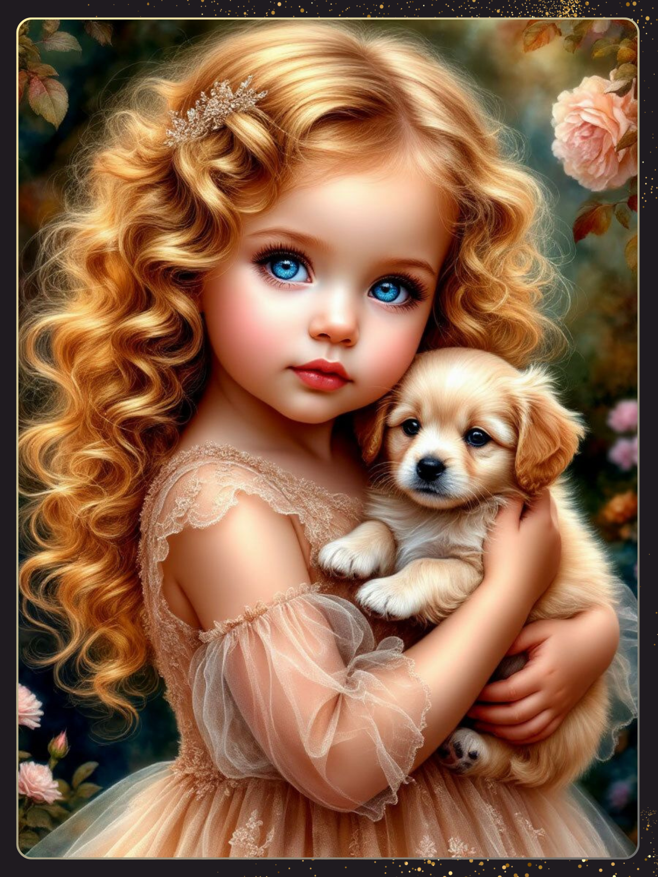 Алмазная мозаика на подрамнике 30x40 «Девочка с щенком»