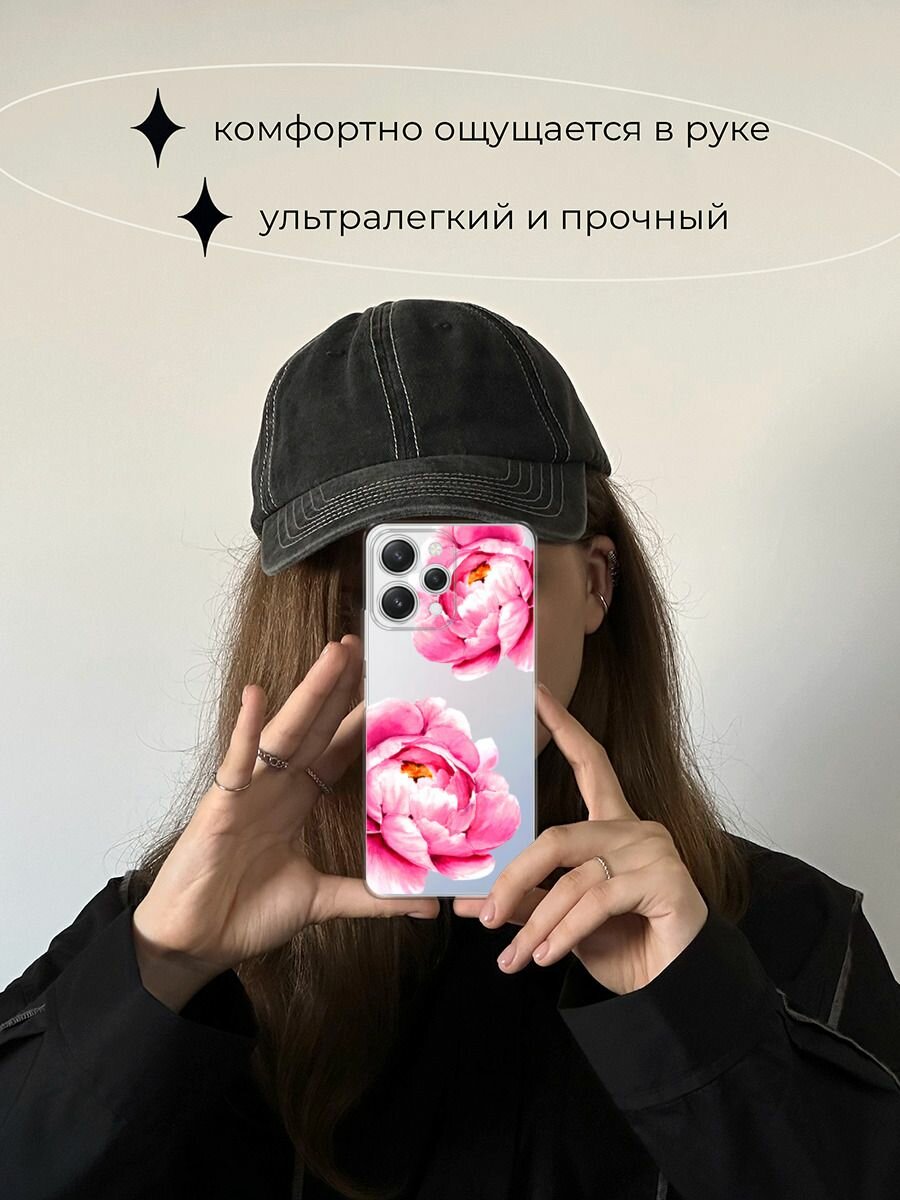 Чехол на Xiaomi Redmi 12 5G / Сяоми Редми 12 5G с принтом "Open peonies", прозрачный — фото 1