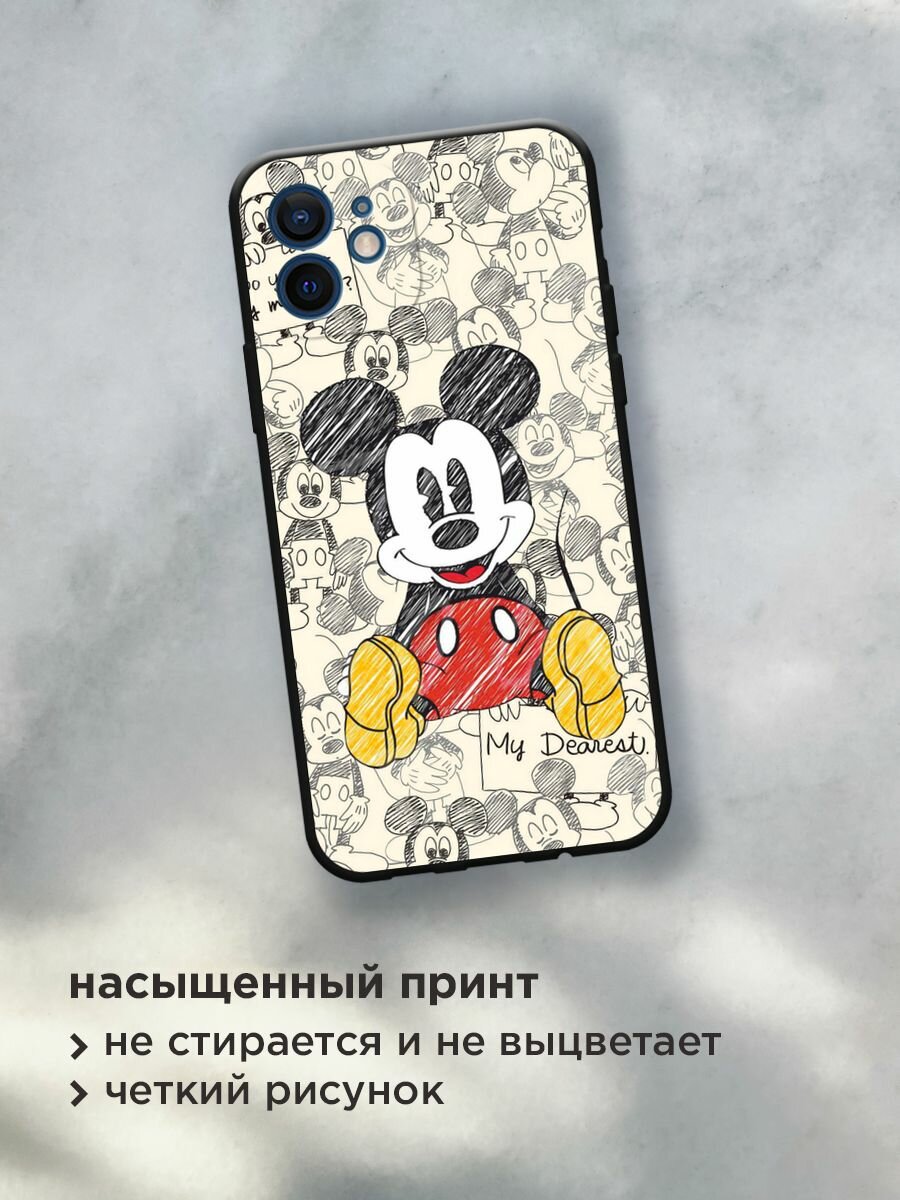 Черный матовый чехол на Apple iPhone 12 mini / Айфон 12 Мини с принтом "Микки Маус" — фото 1