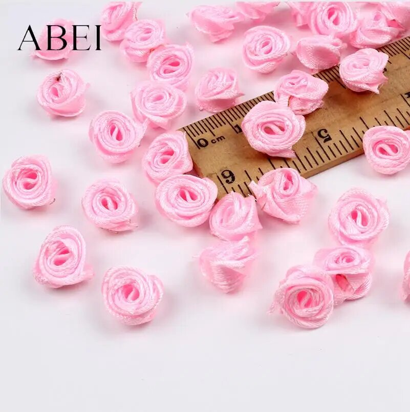 Розовые мини розы из атласных лент ABEI, 300 шт