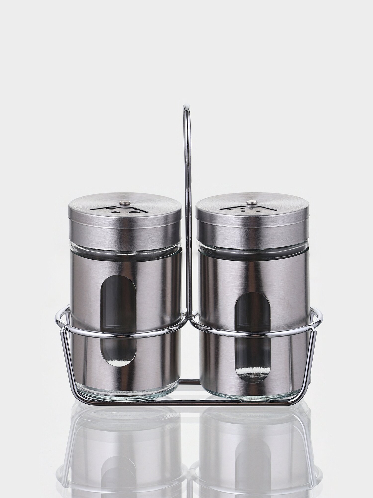 Набор для специй «Стиль» 130 мл 2 шт на подставке стекло металл серебристый