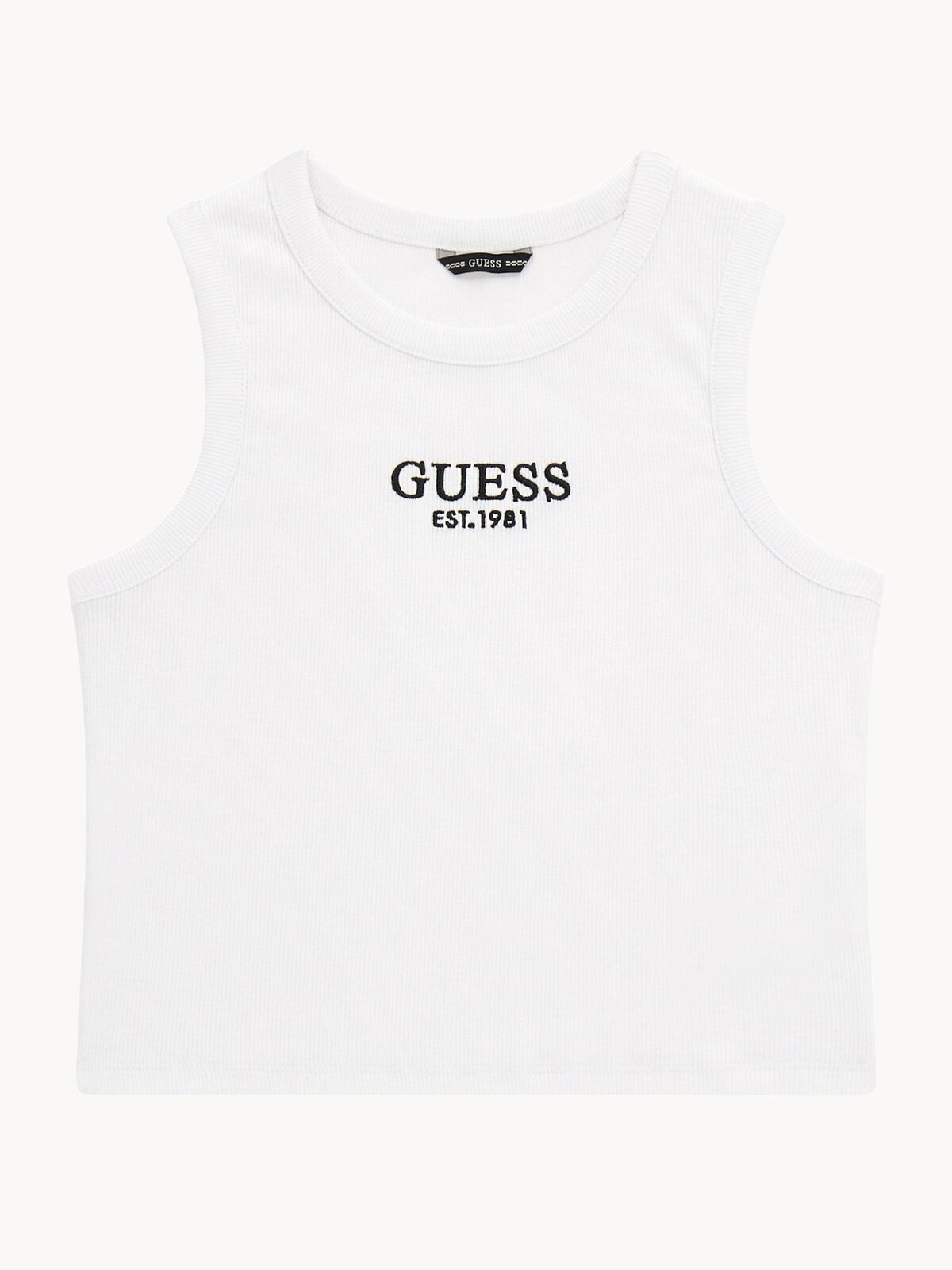 Майка GUESS Rib Midi SL T-Shirt, размер 8, белый