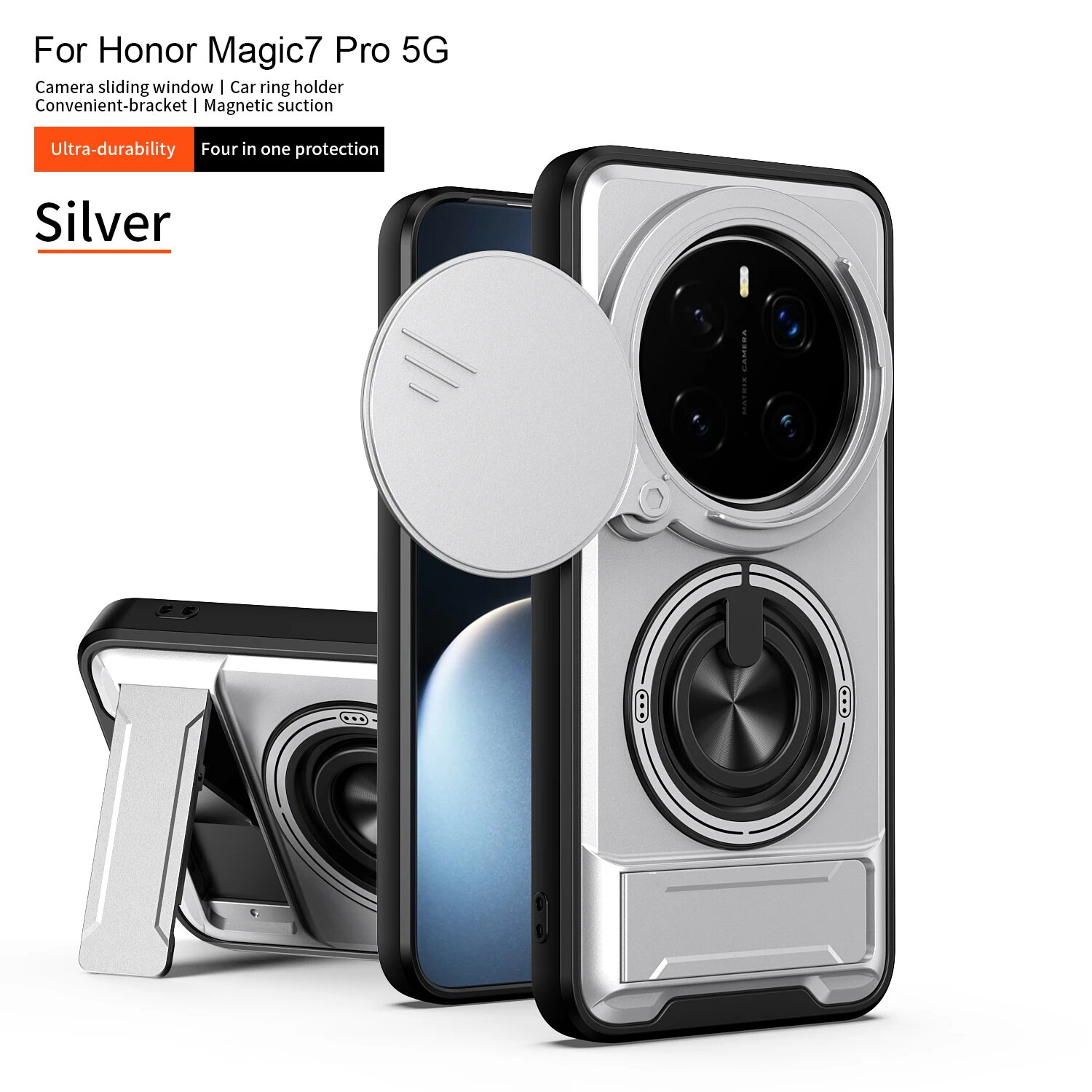 Чехол для Honor Magic7 Pro, магнитный чехол-держатель Magsafe, защитный чехол для SJia - Silver