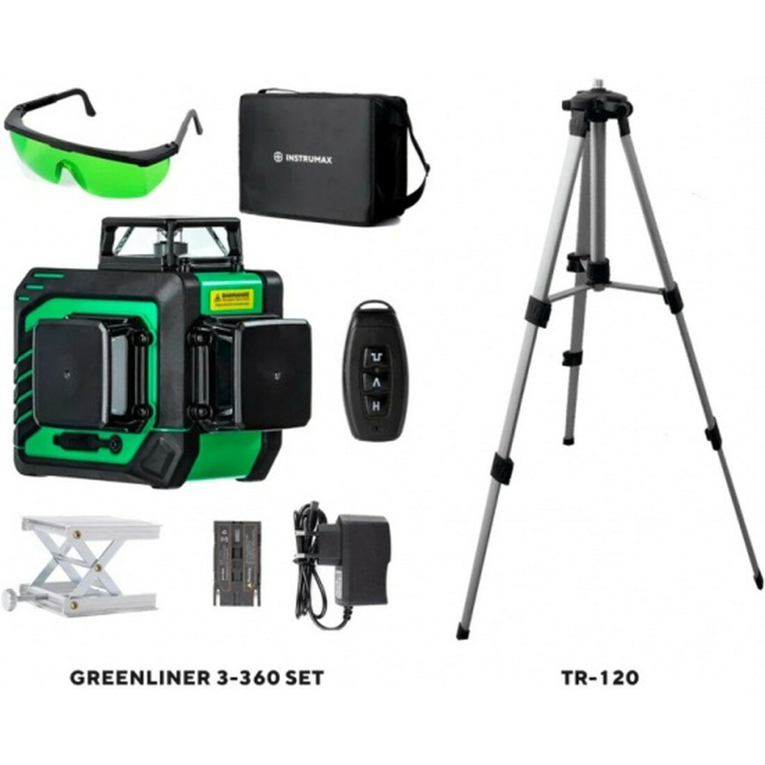 Уровень лазерный Instrumax GREENLINER 3-360 SET+Штатив телескопический с резьбой 1/4 (5/8) дюйма TR-120 (Комплект)