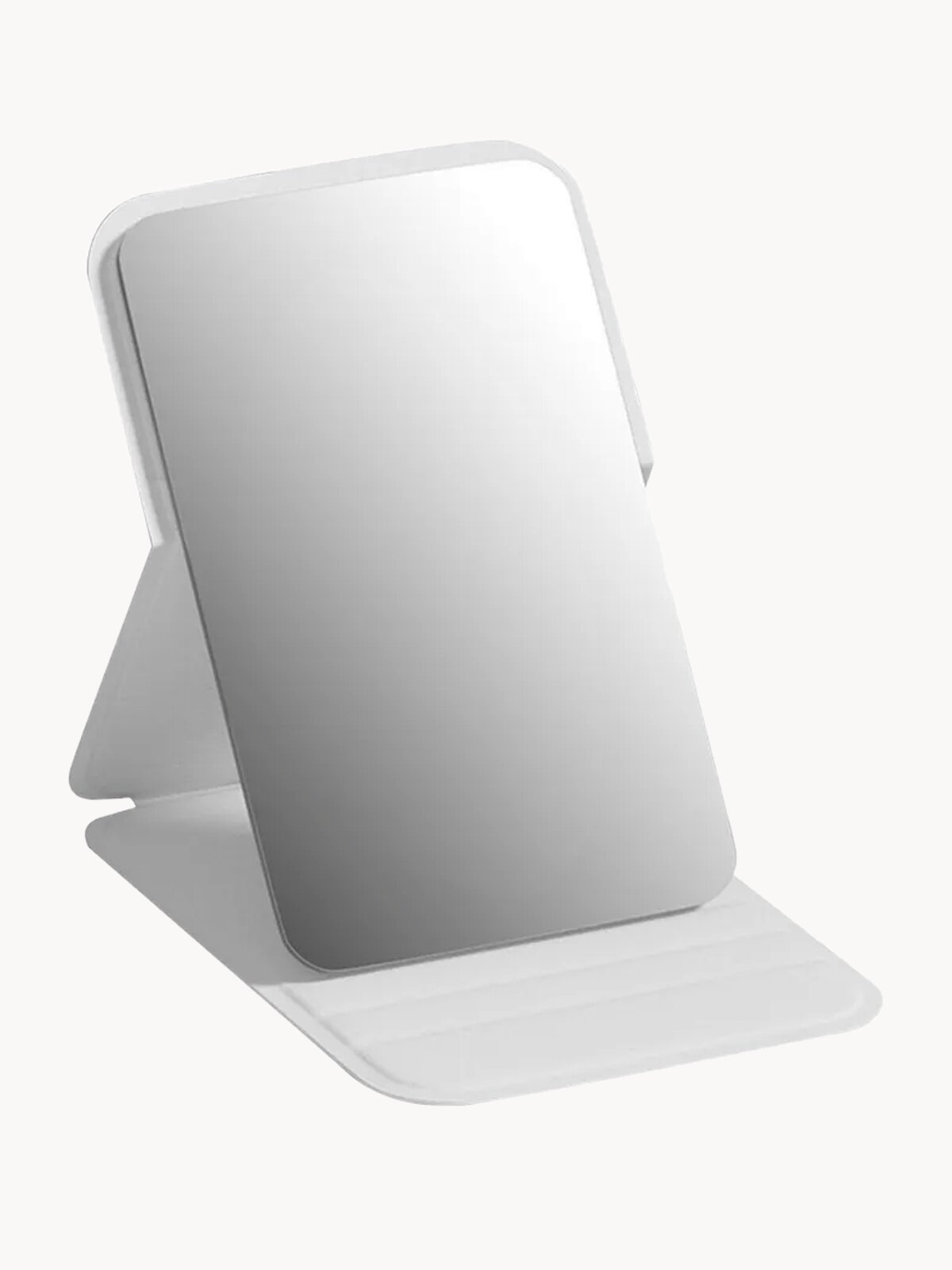 Зеркало карманное косметическое в белом чехле-подставке, размеры 7х10,5 см