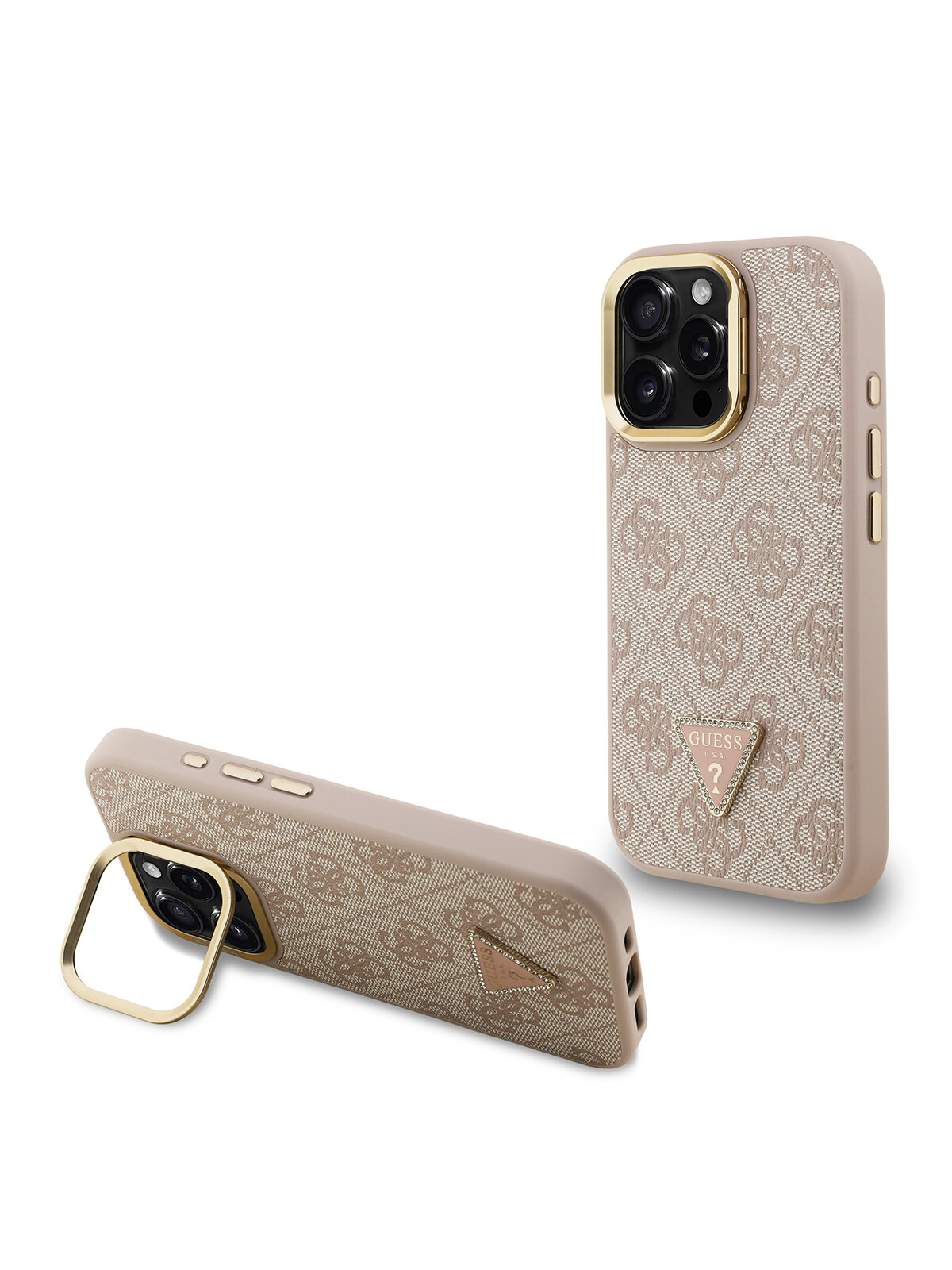Чехол Guess для iPhone 16 Pro с магнитами MagSafe, из экокожи PU leather, розовый — фото 1