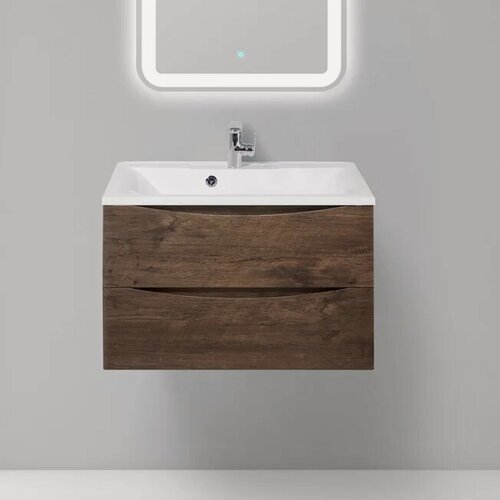 Изображение товара Тумба с раковиной BelBagno Marino 75 подвесная, 75 см, темное дерево, матовая, из МДФ, с ящиками, раковина для ванной из камня, прямоугольная, лофт