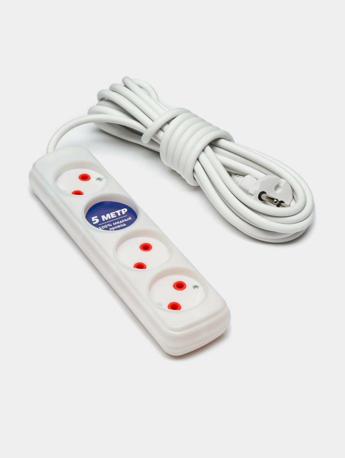 Удлинитель электрический на 4 гнезда, классический белый цвет, 4 м