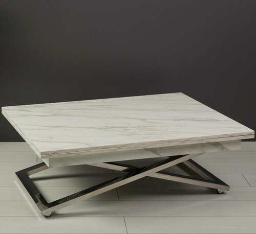 Изображение товара Стол трансформер Cross D95/S79 (белый мрамор/нерж. сталь)